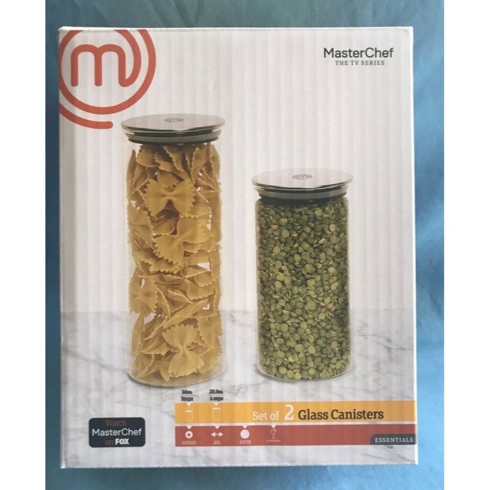 Set of 2 Clear Glass Master Chef Canisters Sealing Stainless Lids 6.5” & 8.5” - Picture 6 of 9